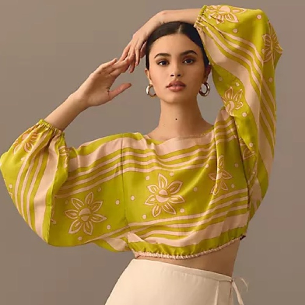 Anthropologie Swati Vijaivargie Cropped Graphic Top Sz XS - Picture 2 of 7
